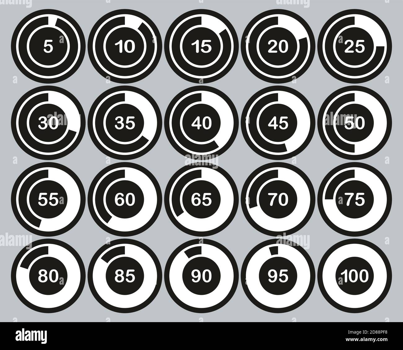 Caricamento o percentuale icone Bianco su Bianco Set adesivi 01 Grande Illustrazione Vettoriale