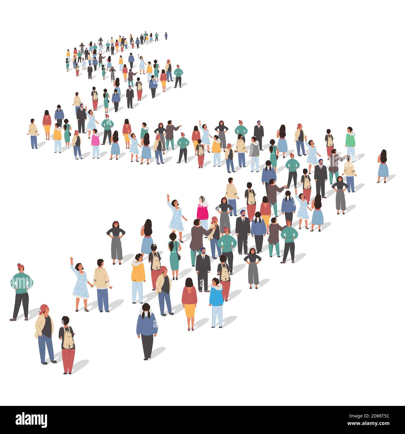 Grande gruppo di persone in linea, immagine vettoriale piatta. Gente folla che si riunisce. Illustrazione Vettoriale