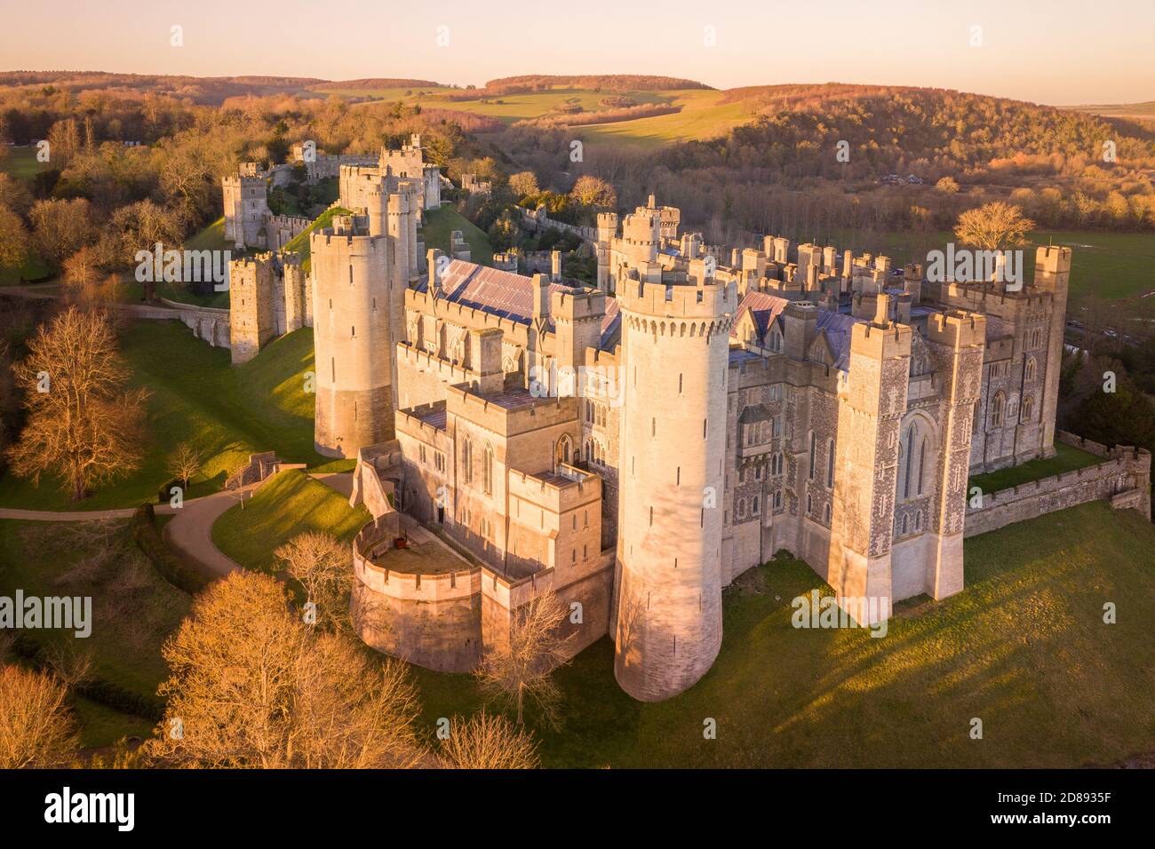 Arundel Castle, Arundel, West Sussex, Inghilterra, Regno Unito. Vista dall'alto Foto Stock