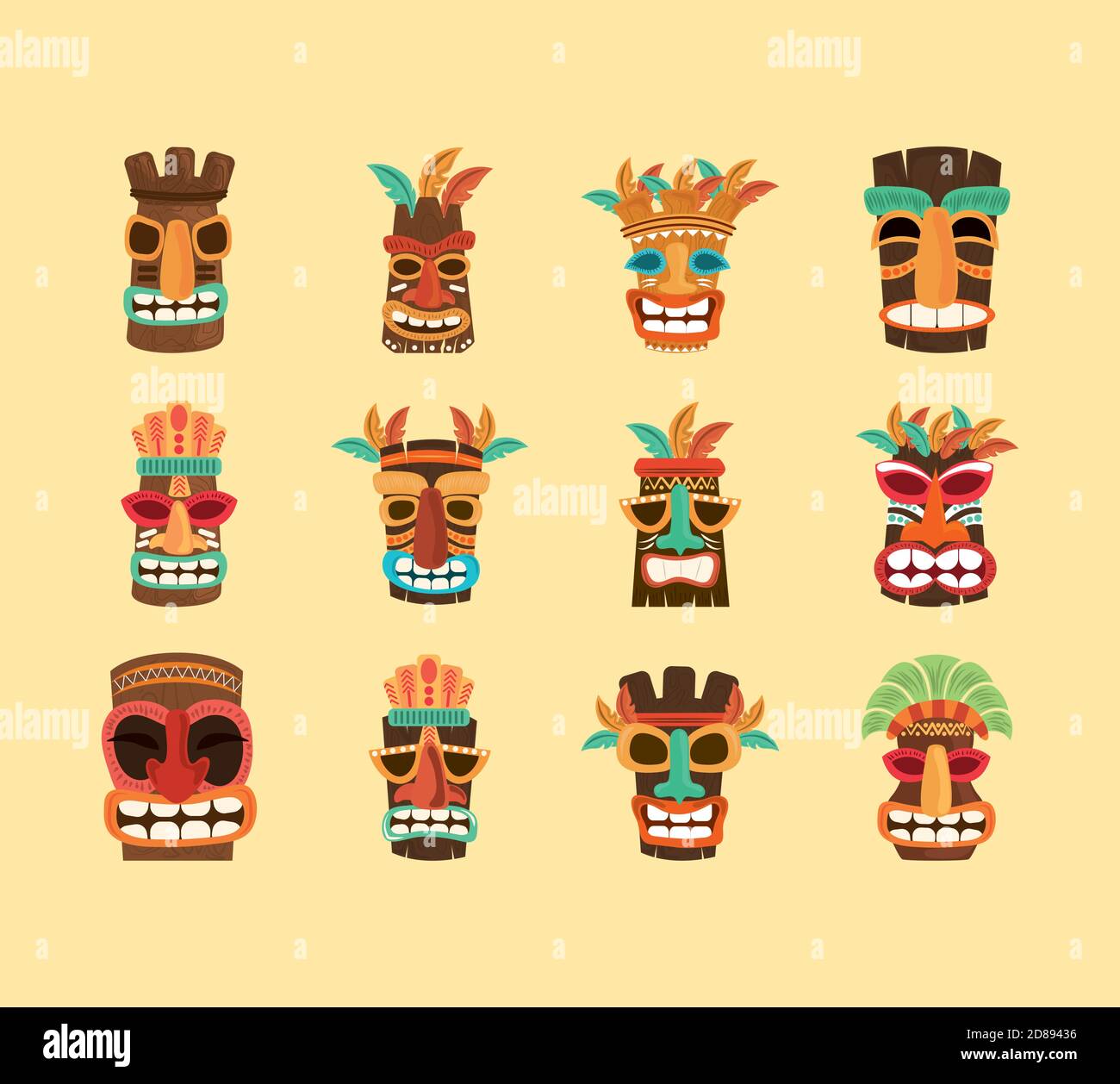 tiki dio, legno africano scultura tradizionale, icone illustrazione vettoriale Illustrazione Vettoriale