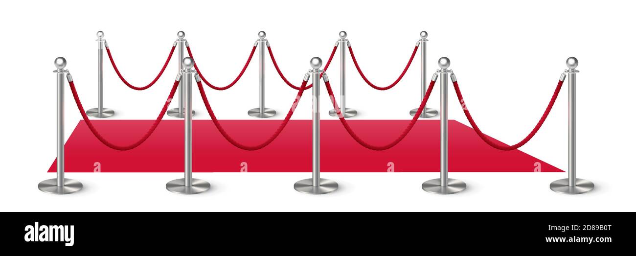 Tappeto rosso con protezione colonna in metallo su spazio bianco Illustrazione Vettoriale