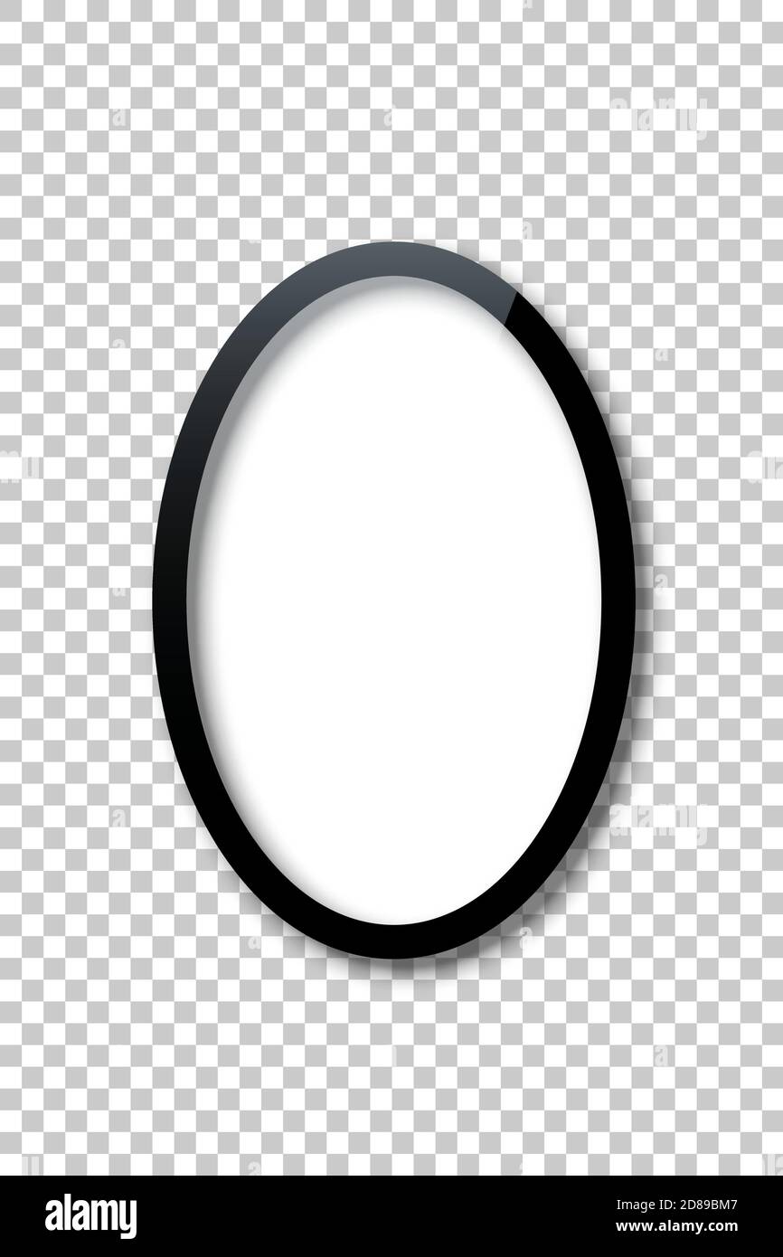 Modello ovale verticale nero con spazio vuoto per la copia all'interno isolato su sfondo trasparente. Forma del bordo con bordi scuri e superficie vuota Illustrazione Vettoriale