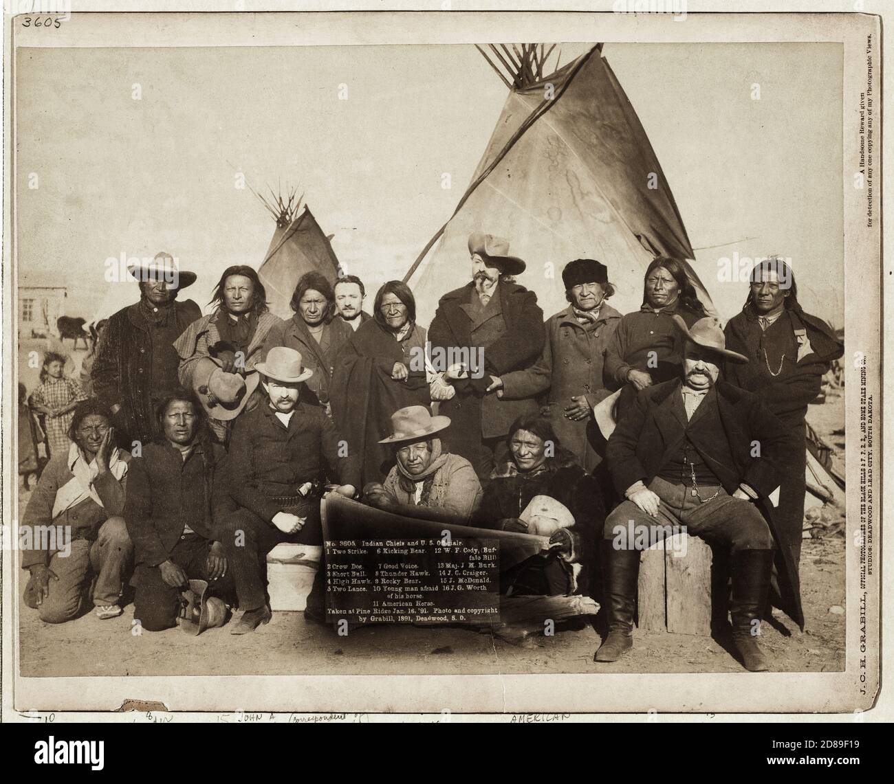 Buffalo Bill con i capi indiani e gli ufficiali degli Stati Uniti 16 gennaio 1891 Foto Stock