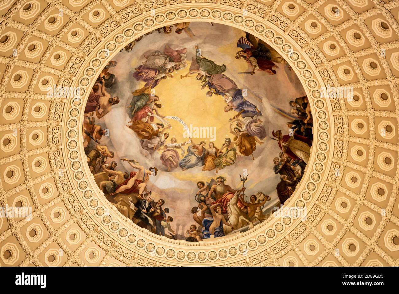 Apotheosis 1865 dell'affresco di Constantino Brumidi di George Washington nell'occhio della cupola del Campidoglio degli Stati Uniti Foto Stock