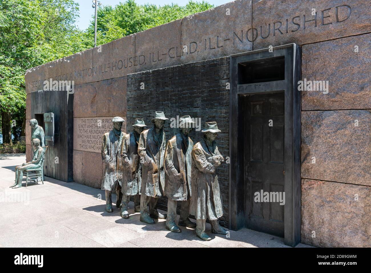 Il Breadline, la scultura in bronzo della Grande depressione di George Segal al Franklin Delano Roosevelt Memorial. Foto Stock