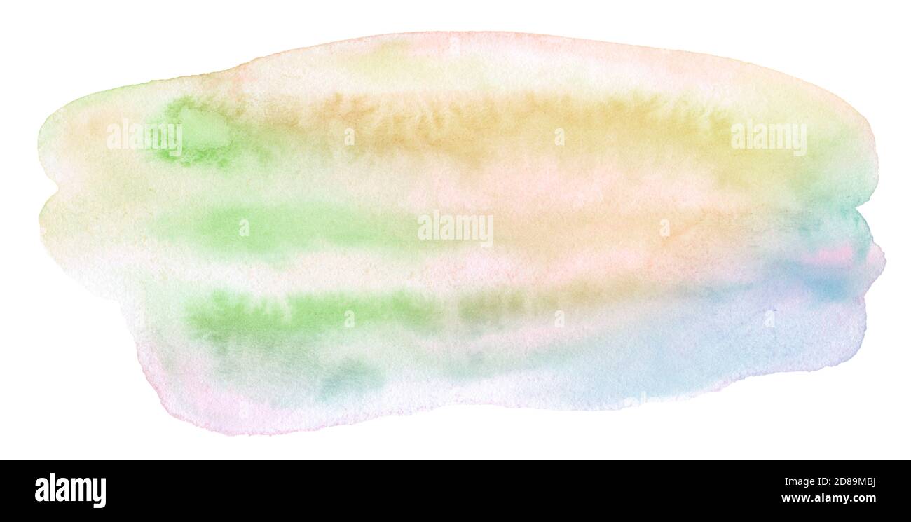Macchie di acquerello policromo in colori pastello con macchie naturali su carta. Telaio isolato per design disegnato a mano con pennello. Foto Stock