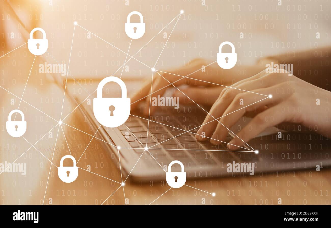 Sicurezza di Internet e protezione dei dati, blockchain e cybersecurity Foto Stock