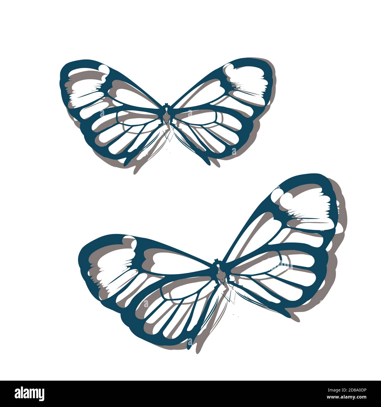Delicato sagome di farfalle su sfondo di disegno geometrico. Insetti farfalle. Illustrazione Vettoriale