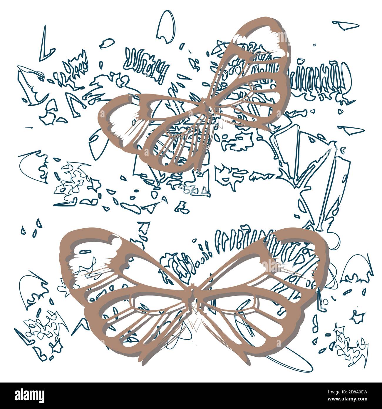 Delicato sagome di farfalle su sfondo di disegno geometrico. Insetti farfalle. Illustrazione Vettoriale