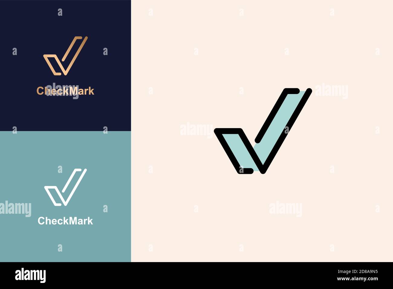 Segno di spunta vettoriale concetto di disegno lineare, icona, simbolo e logo. Illustrazione Vettoriale