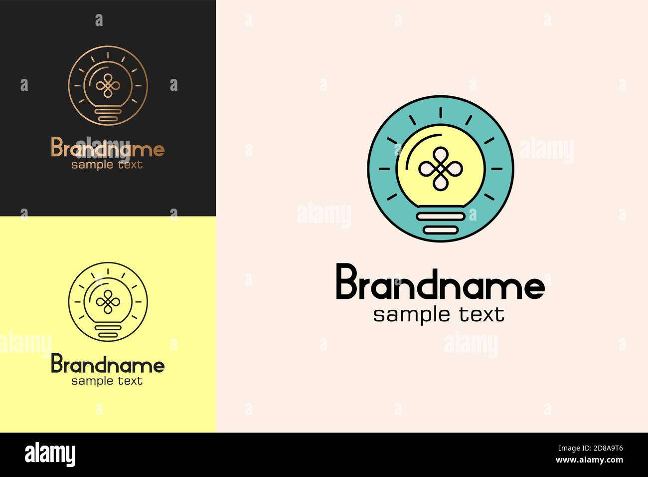 Lampadina, ispirazione per il logo della buona idea, logo della scienza e dell'istruzione. Può anche per il logo elettronico e l'elettricità. Illustrazione Vettoriale