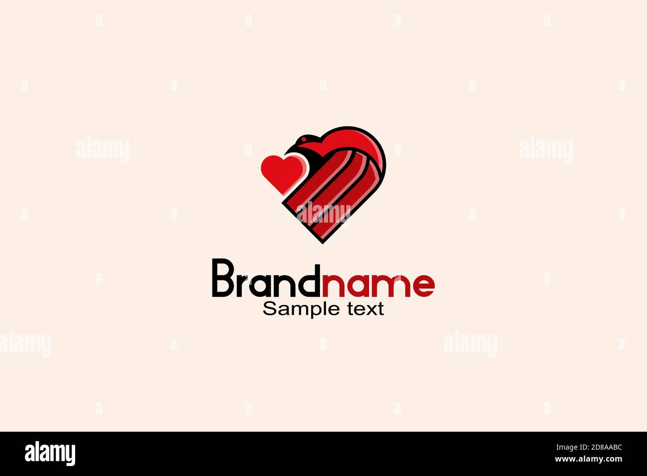 Modello di concetto di disegno del logo dell'amore dell'uccello. Illustrazione Vettoriale