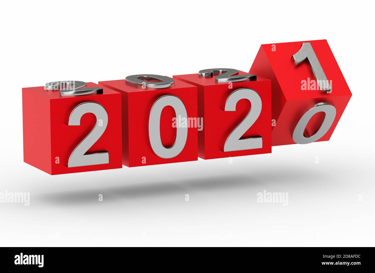 Concetto di anno nuovo. I cubi con numero 2021 sostituiscono 2020. rendering 3d Foto Stock