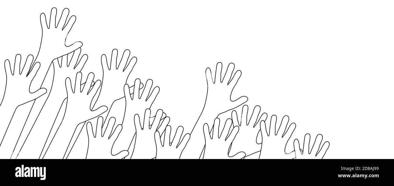 Illustrazione vettoriale EPS di molte persone diverse di colore grigio stretch le loro mani in su simboleggiando la cooperazione o l'amicizia di diversità Illustrazione Vettoriale