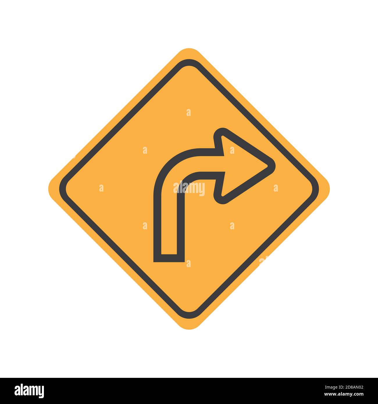 Icona a forma di glifo a destra immagine vettoriale del segnale stradale su sfondo bianco. Svolta a destra Illustrazione Vettoriale