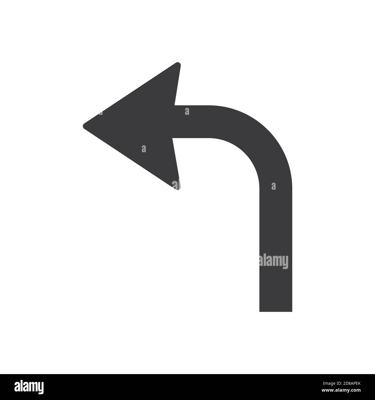Icona glifo a sinistra immagine vettoriale del segnale stradale su sfondo bianco. Simbolo icona svolta a sinistra Illustrazione Vettoriale