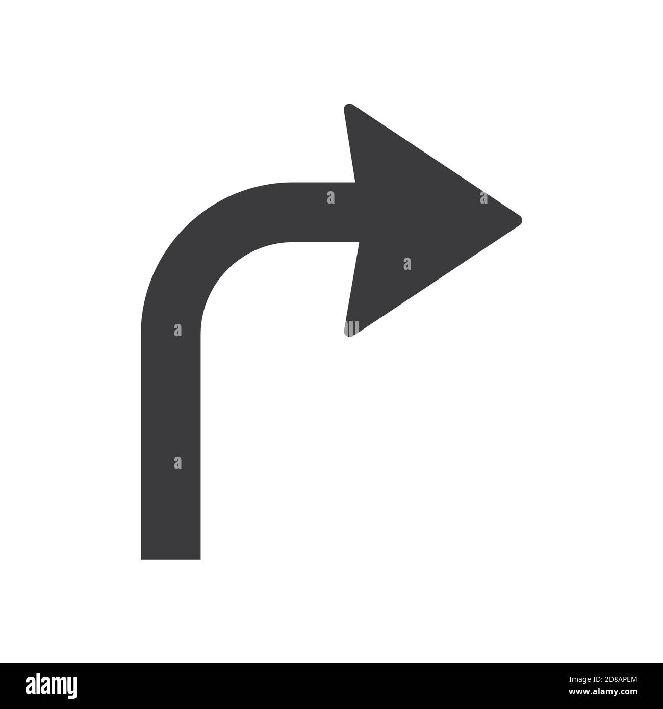 Icona a forma di glifo a destra immagine vettoriale del segnale stradale su sfondo bianco. Svolta a destra Illustrazione Vettoriale