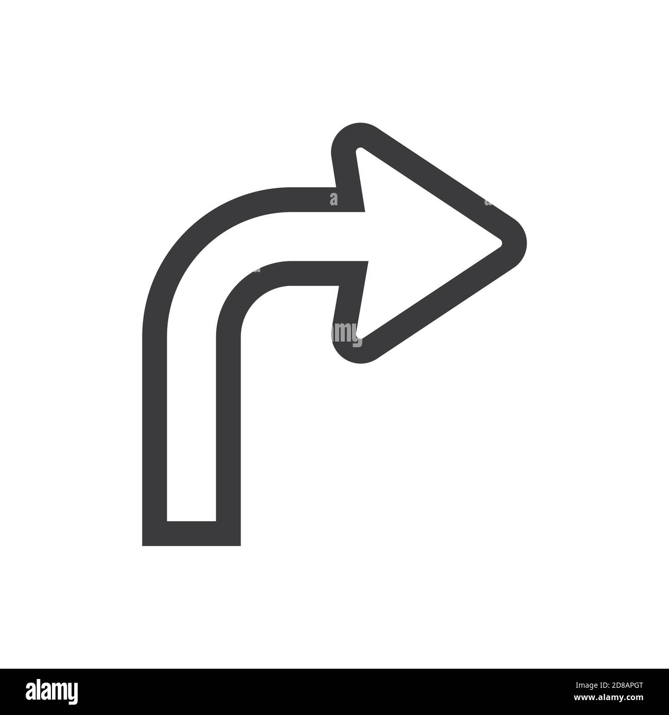 Icona a forma di glifo a destra immagine vettoriale del segnale stradale su sfondo bianco. Svolta a destra Illustrazione Vettoriale