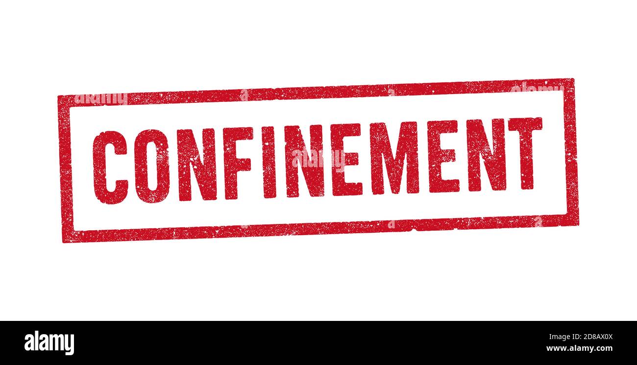 Illustrazione vettoriale della parola francese confinamento (quarantena) in rosso timbro di inchiostro Illustrazione Vettoriale