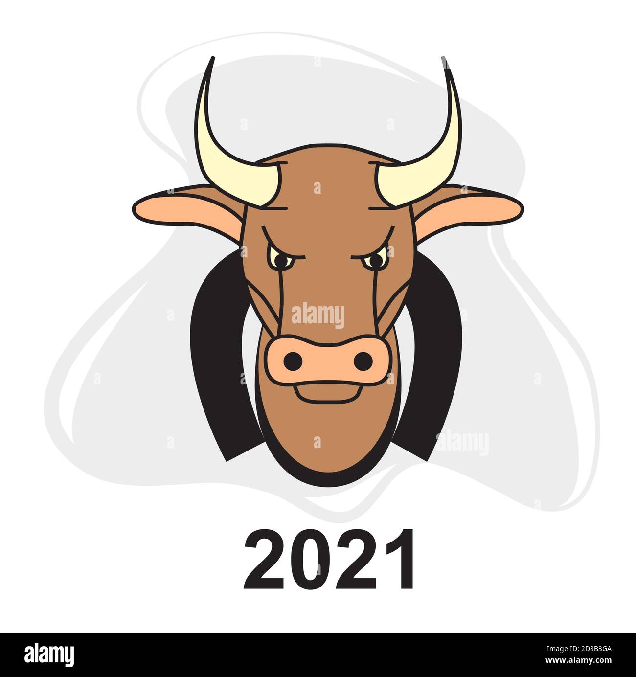 Testa di toro marrone come simbolo di 2021. Immagine di una testa di toro nel cablaggio Illustrazione Vettoriale