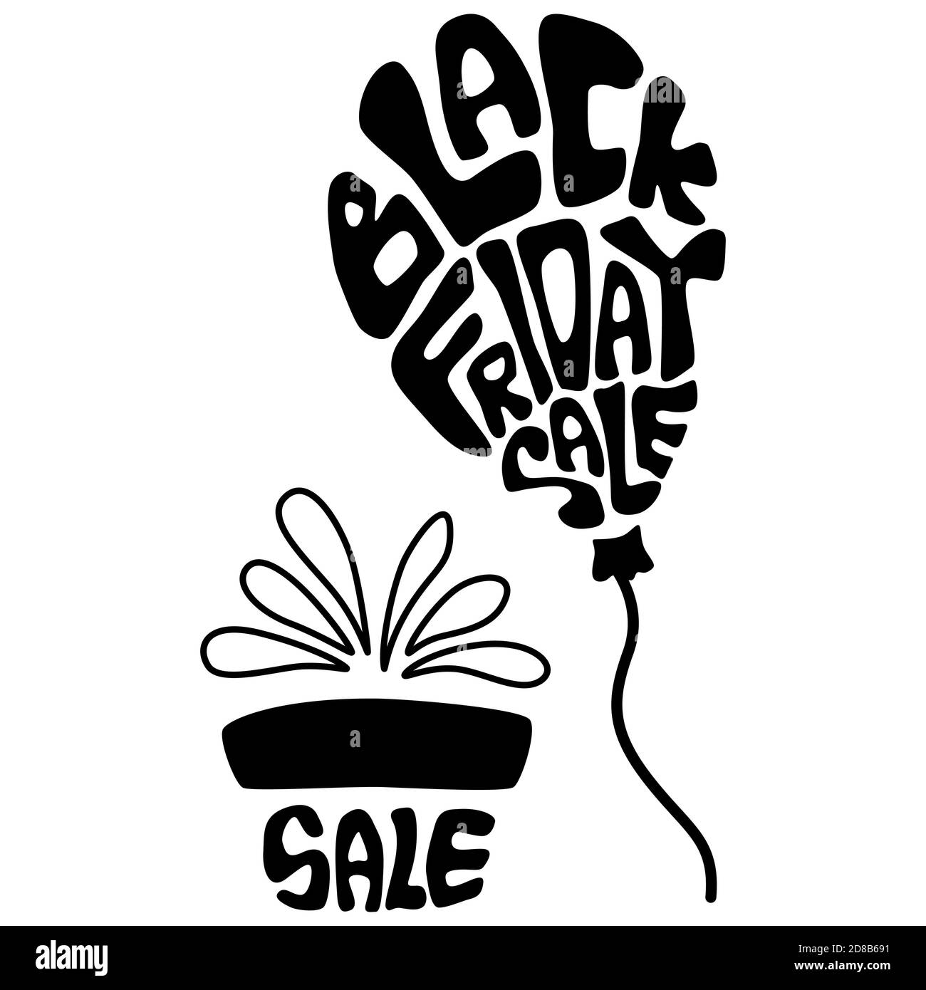 Icona dei palloncini del black friday su sfondo bianco isolato. Grande offerta per biglietti d'invito o regalo, notebook, negozio online, volantino promozionale. Custodia per telefono o clo Illustrazione Vettoriale