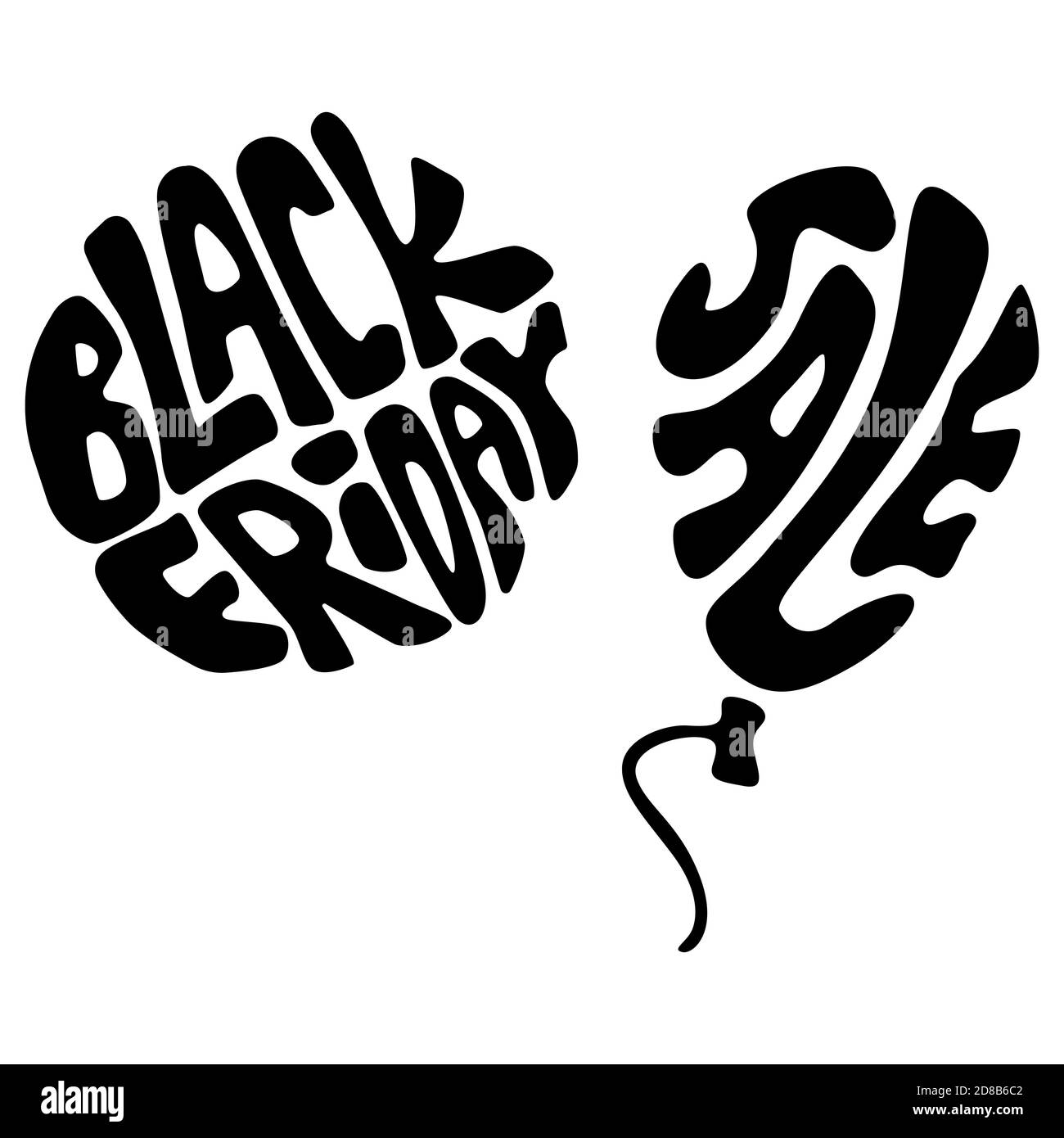 Icona dei palloncini del black friday su sfondo bianco isolato. Grande offerta per biglietti d'invito o regalo, notebook, negozio online, volantino promozionale. Custodia per telefono o clo Illustrazione Vettoriale