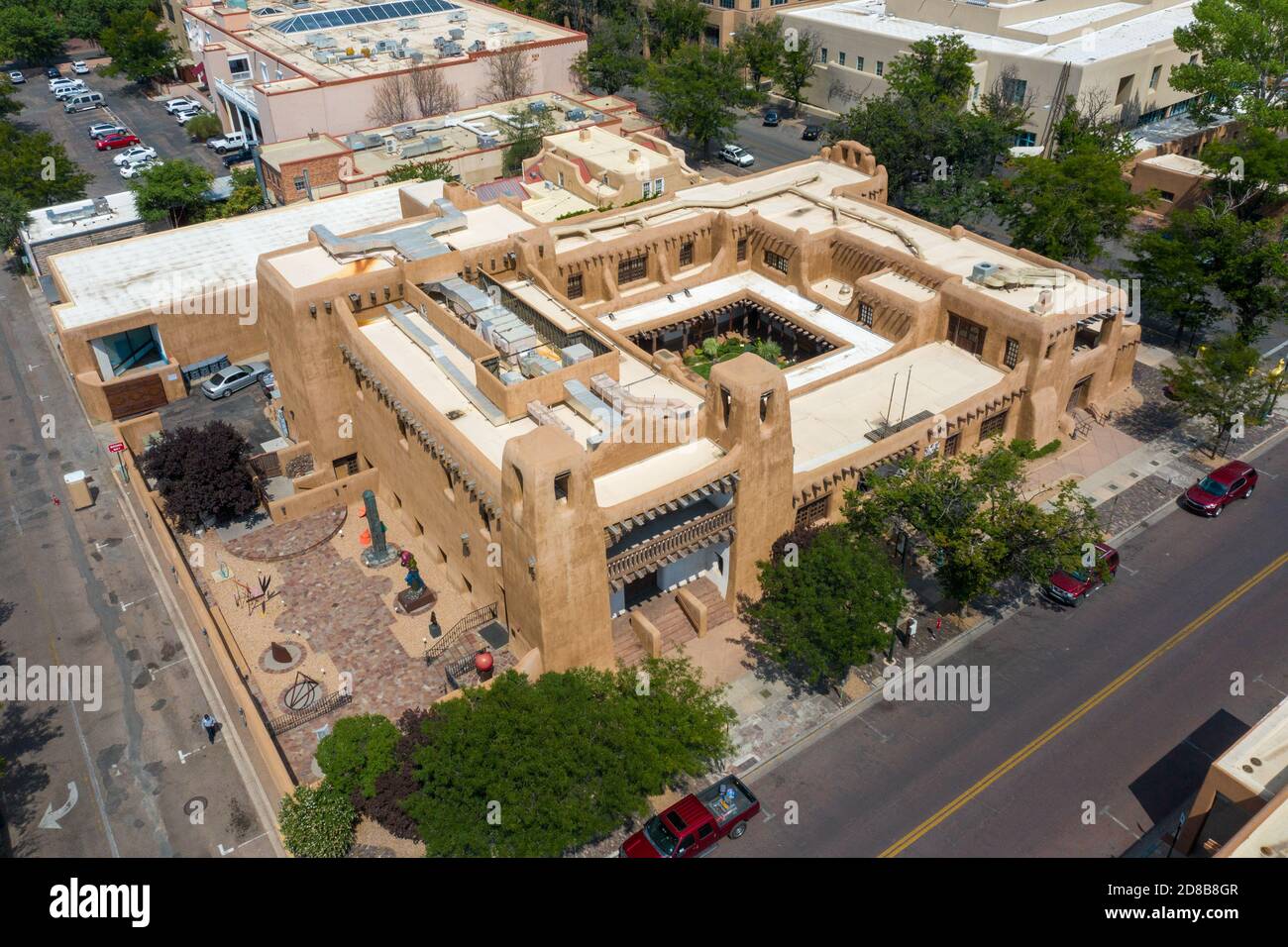 New Mexico Museum of Art e St Francis Auditorium, Santa Fe, New Mexico, USA Foto Stock