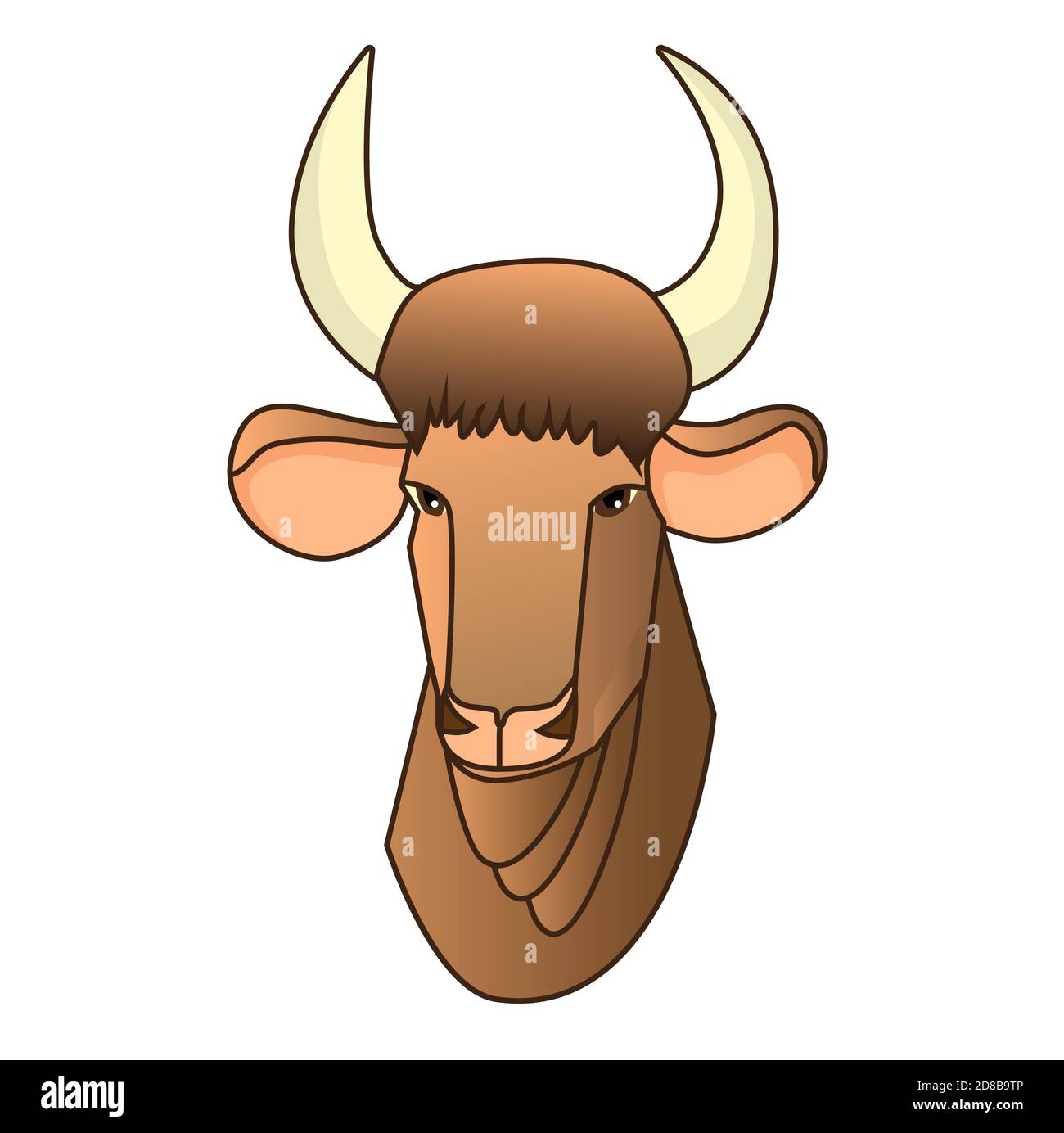 Testa di toro marrone come simbolo di 2021. Immagine animale in stile cartone animato Illustrazione Vettoriale