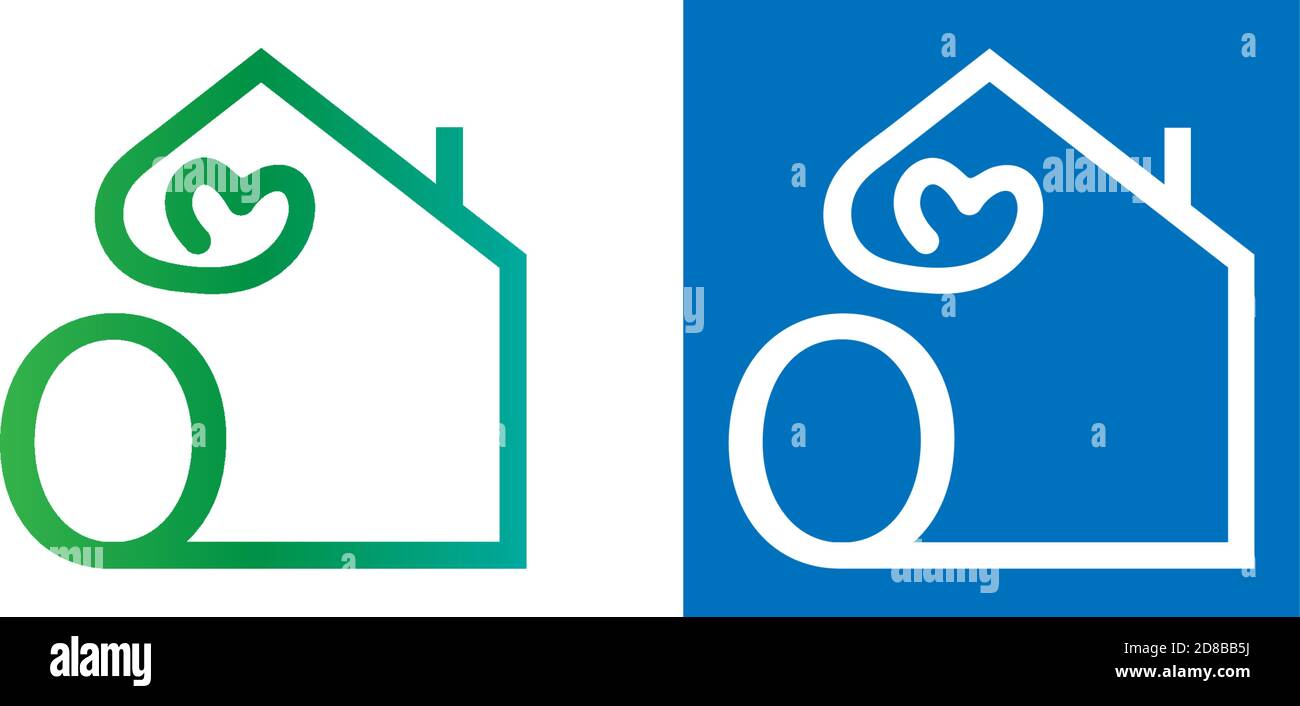 Letter o casa con logo icona d'amore modello Illustrazione Vettoriale