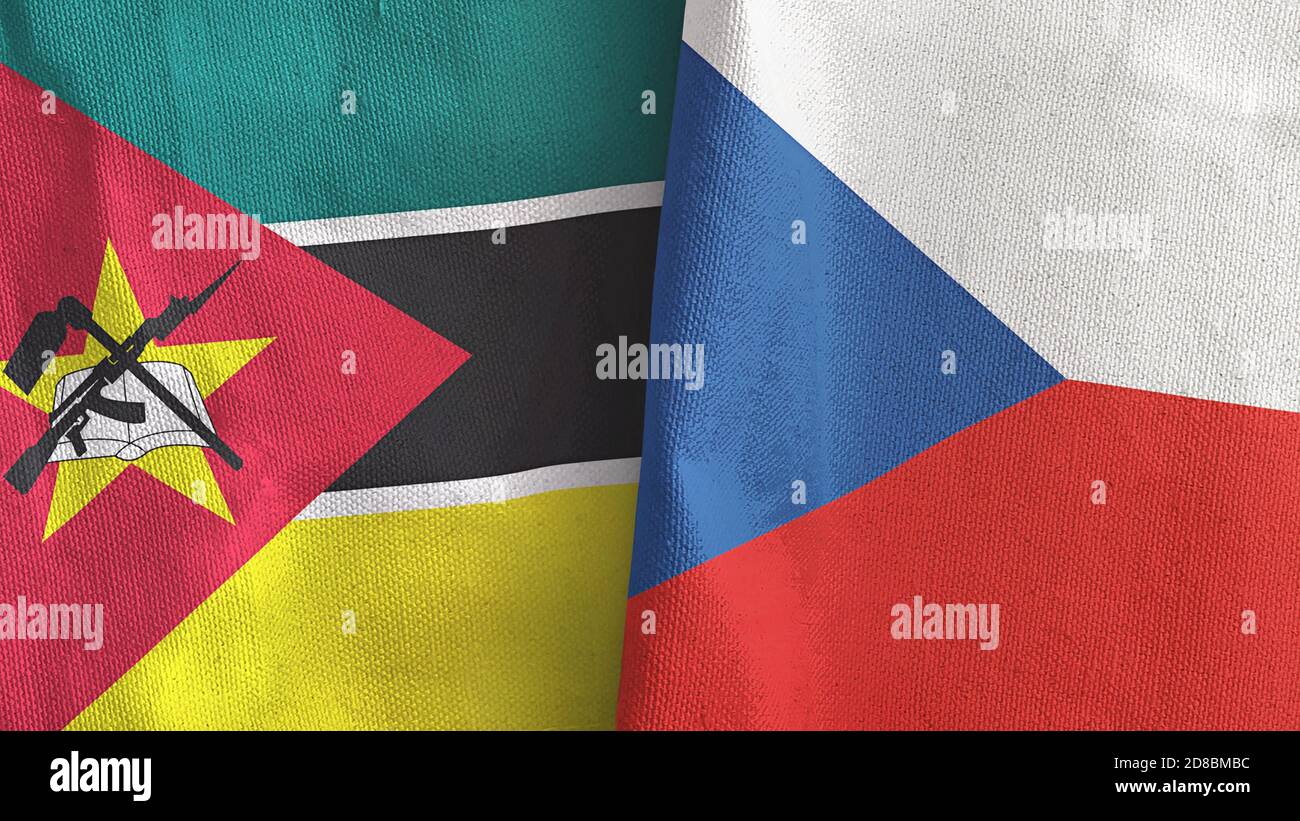 Repubblica Ceca e Mozambico due bandiere tessuto tessuto rendering 3D Foto Stock