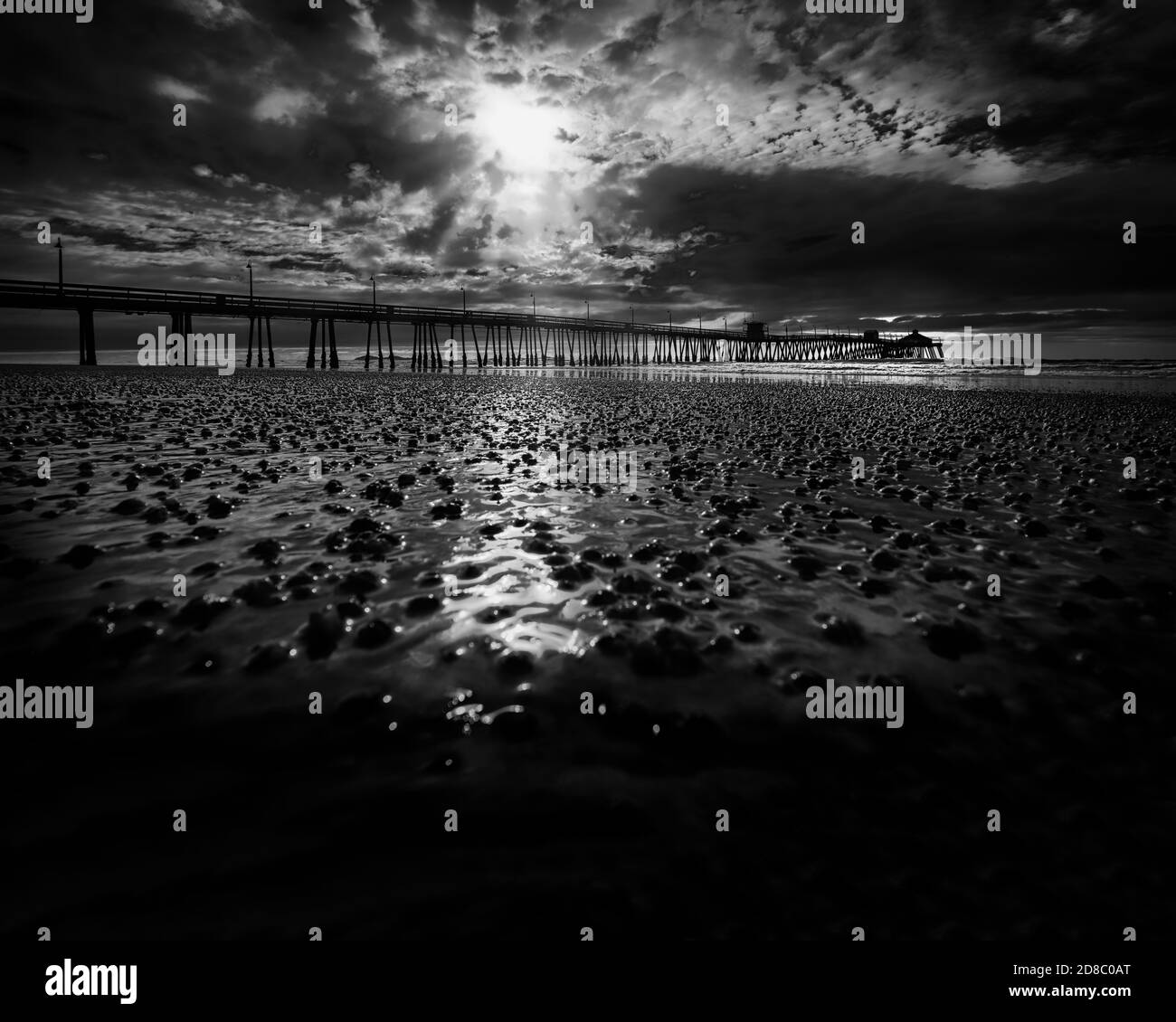 Il sole splende in una giornata invernale sulla sabbia di Imperial Beach, California. Foto Stock
