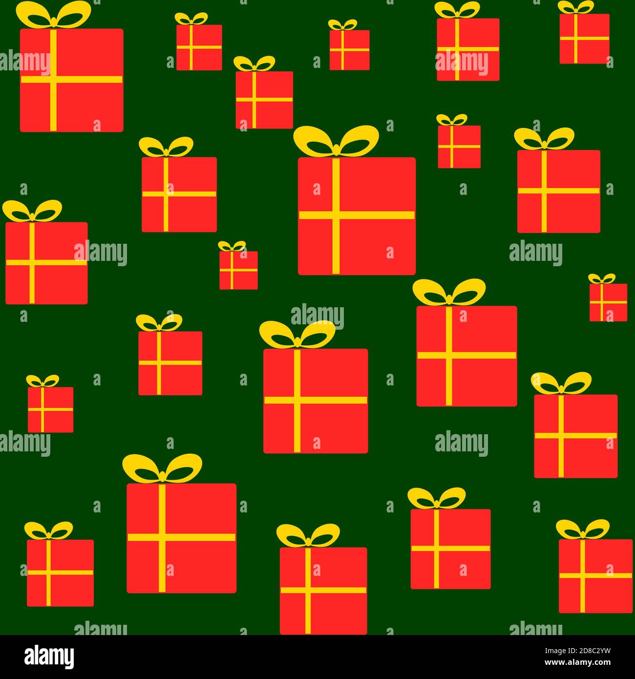 Motivo senza giunture natalizie con elementi minimalistici disegnati a mano per il nuovo anno nei tradizionali colori festosi in oro rosso verde. Illustrazione infinita per l'imballaggio delle scatole regalo per carte di carta Illustrazione Vettoriale