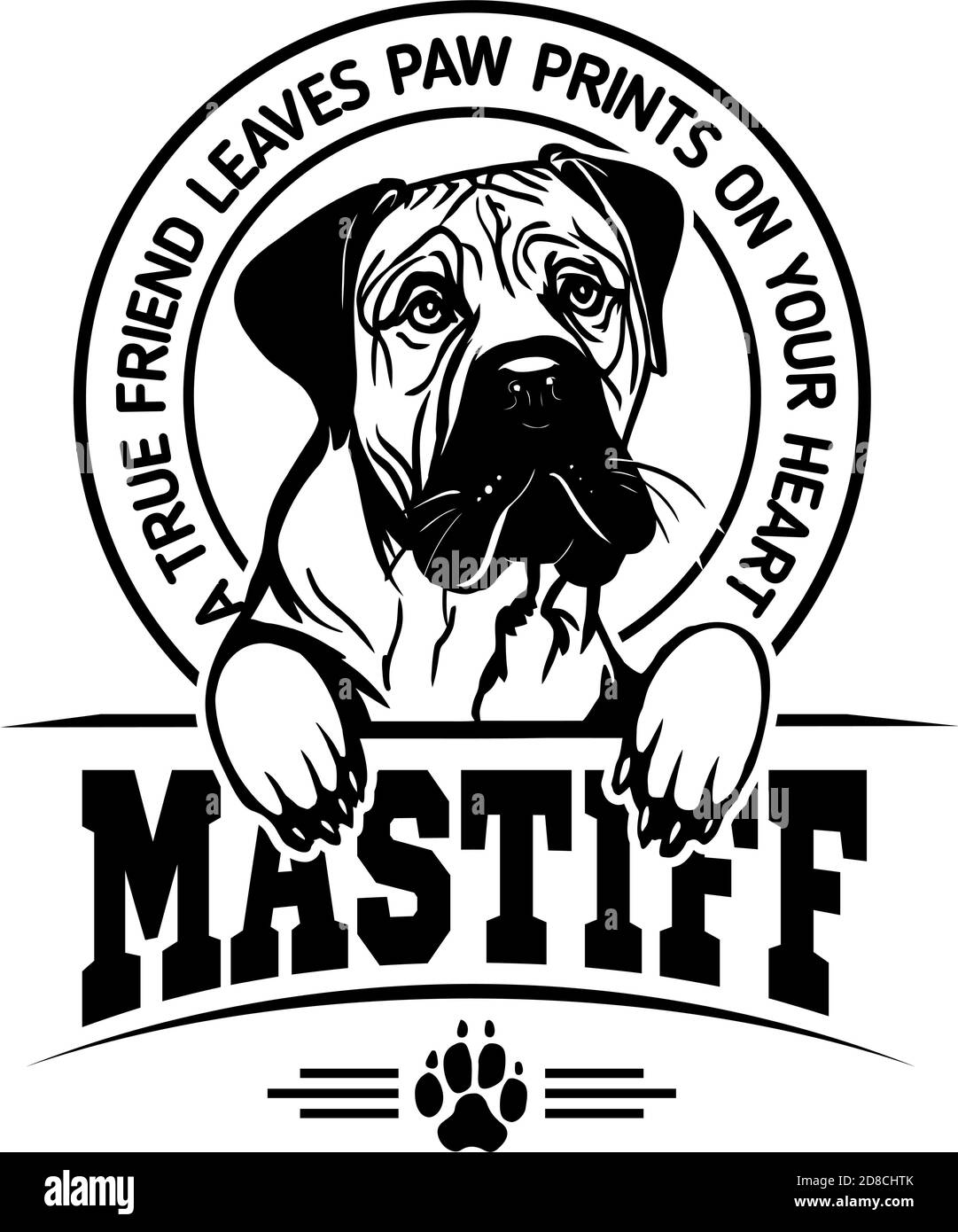 Mastiff Dog - cane Felice faccia Paw cucciolo cucciolo cucciolo Clip Art K-9 Cop Police Logo SVG PNG Clipart Vector Taglio Cricut Illustrazione Vettoriale