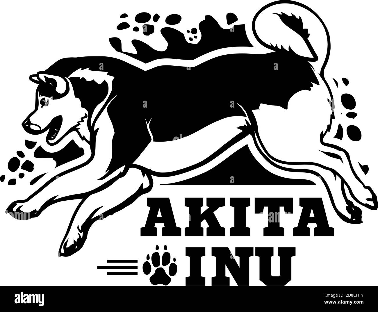 Akita Inu Dog in jump - Dog Happy Face Paw Cucciolo cucciolo cucciolo clip art K-9 poliziotto poliziotto logo SVG Taglio Cricut vettoriale Clipart PNG Illustrazione Vettoriale
