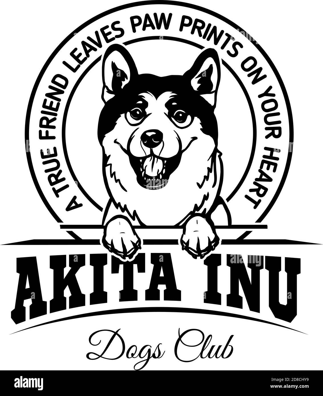 Akita Inu Dog - Dog Happy Face Paw Puppy Pup PET clip Art K-9 Cop Police Logo SVG PNG clipart Taglio Cricut vettoriale Illustrazione Vettoriale