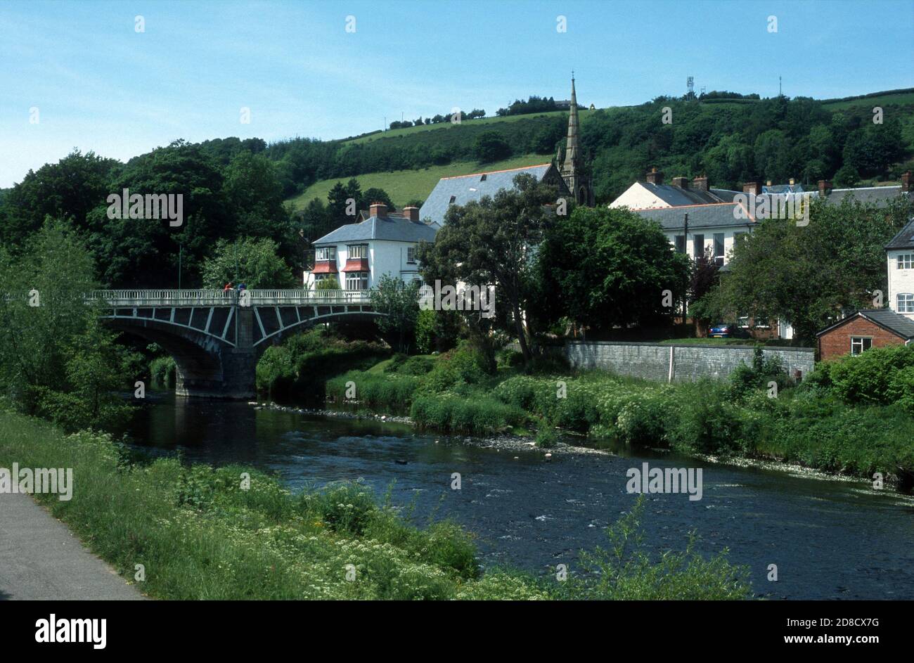 River Severn and bridge, Newtown, Powys, Galles, Regno Unito Foto Stock