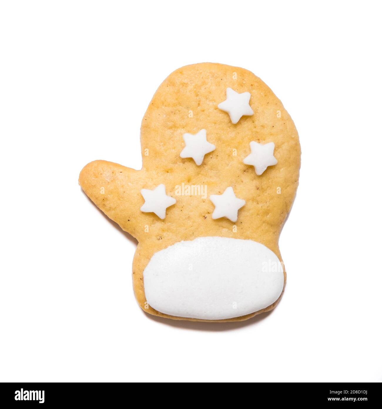 Biscotto di Natale sotto forma di mitten su bianco isolato sfondo Foto Stock