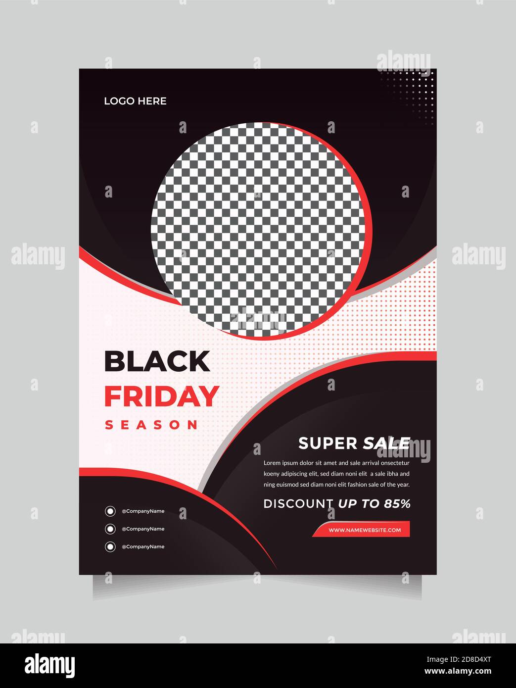 Modello del volantino della stagione del Black friday. Vendita di moda creativa e moderna con A4 Size Illustrazione Vettoriale