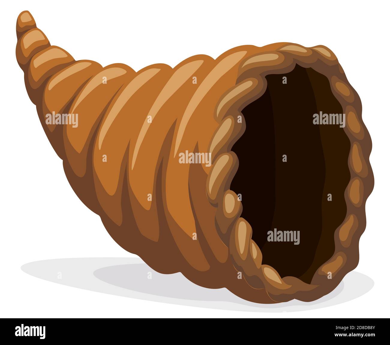 Cornucopia cava o corno di abbondanza in stile cartone animato, isolato su sfondo bianco. Illustrazione Vettoriale
