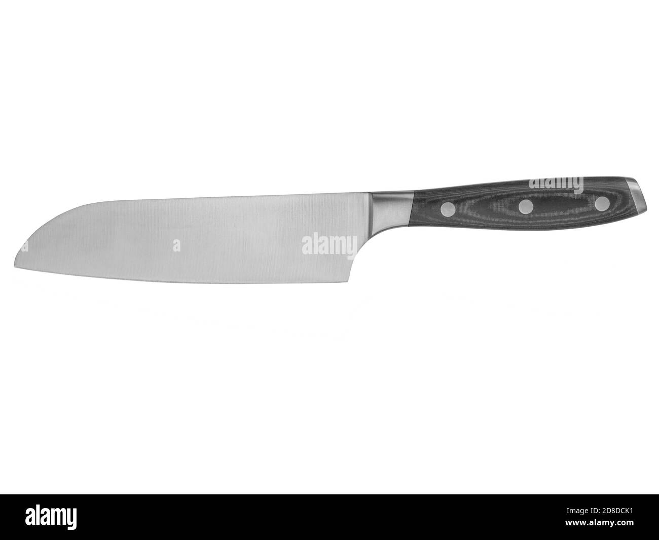Coltello da cucina Santoku isolato su lama affilata in acciaio cromato bianco Foto Stock