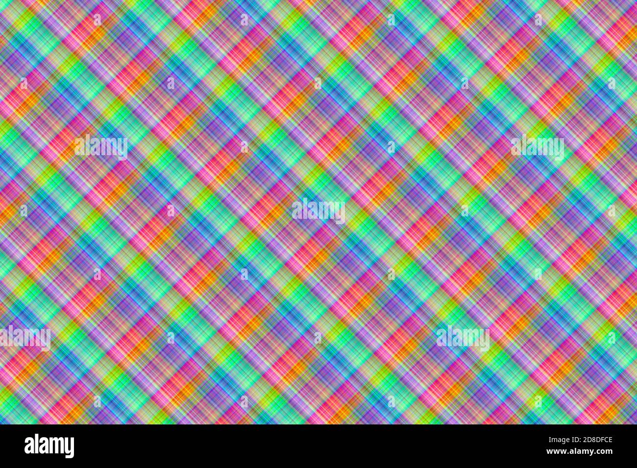 Illustrazione senza cuciture del motivo in plaid con motivo tartan. Stampa tessitura a scacchi in rosa, blu, arancione e verde. Foto Stock