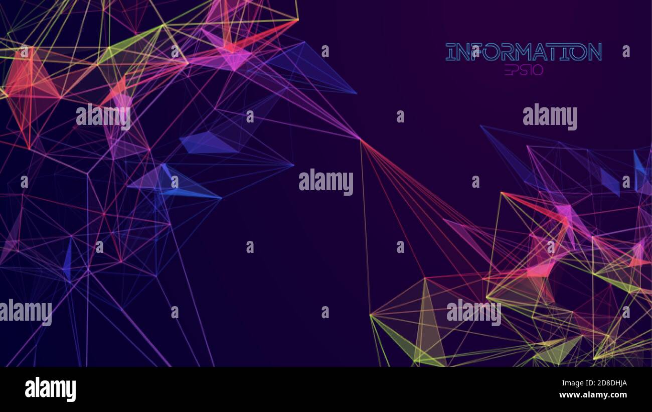 Background tecnologico di rete. Colorata struttura triangolare EPS 10. Riassunto dei big data. Visualizzazione dei dati aziendali. Illustrazione Vettoriale