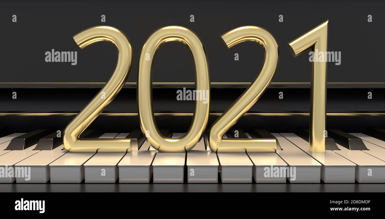 2021 numero d'oro del nuovo anno sui tasti del pianoforte, vista dei  caratteri closeup. Concetto musicale di Capodanno. illustrazione 3d Foto  stock - Alamy