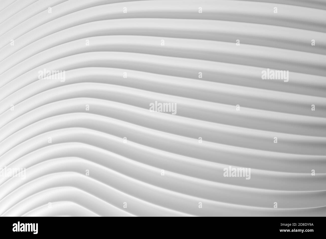 Illustrazione in 3D di una superficie ondulata bianca astratta simile al tessuto o alla superficie deformata della lamiera del tetto. Sfondo curvo geometrico. Foto Stock