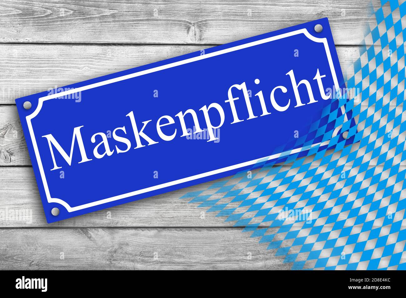 Maskenpflicht in Bayern Swild und Flagge Foto Stock