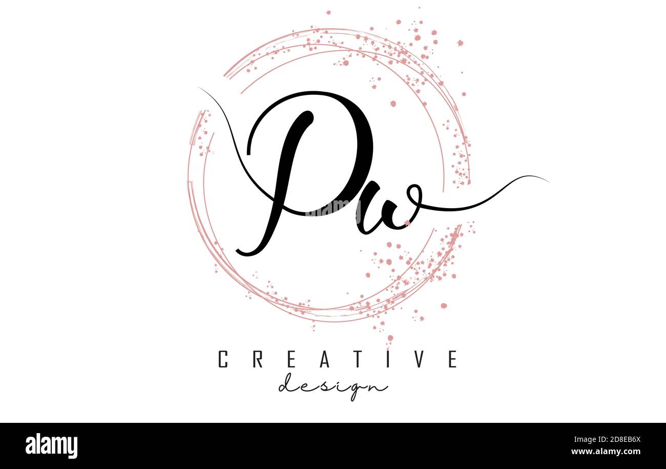 Logo PW P w wc con cerchi scintillanti e glitter rosa. Illustrazione vettoriale decorativa con lettere P e W. Illustrazione Vettoriale