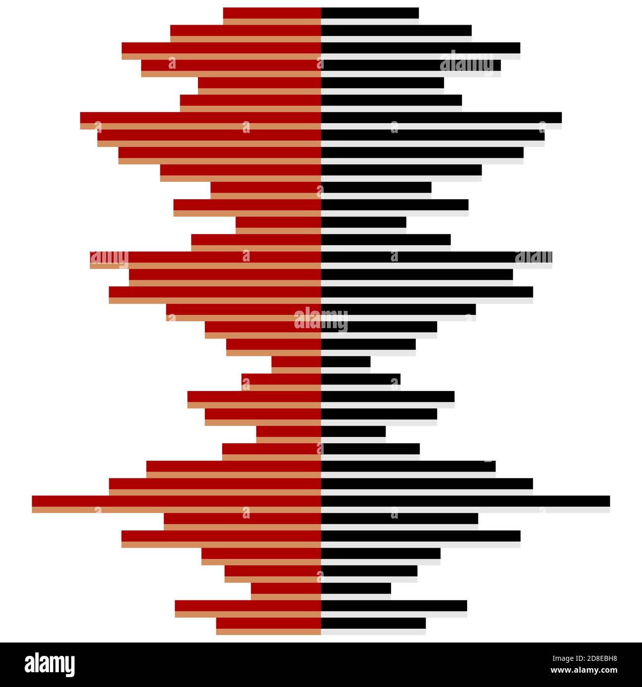 Illustrazione delle onde sonore in nero e rosso. Simbolo dell'onda sonora verticale. Foto Stock