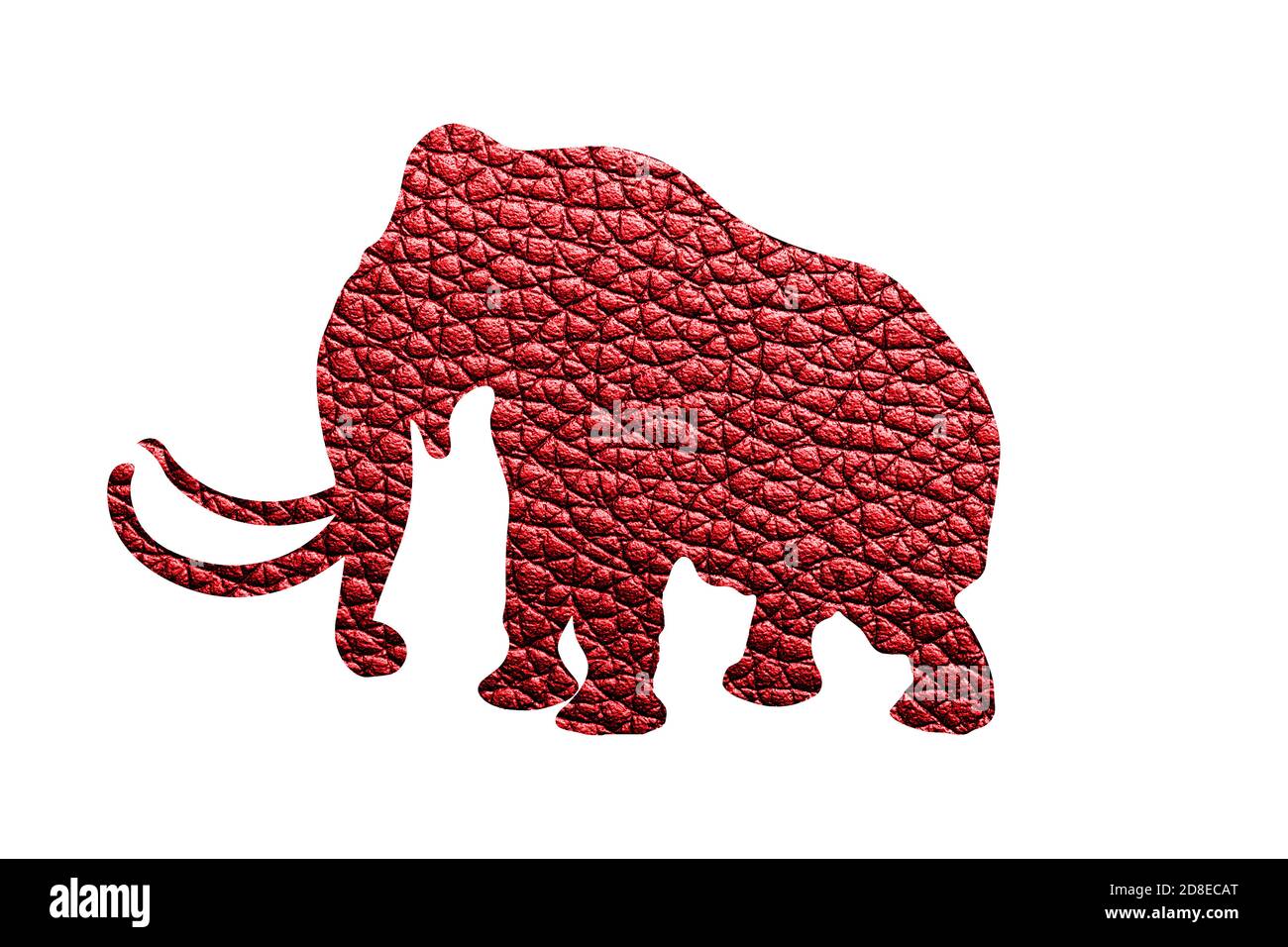 silhouette di elefante con tessuto della pelle isolato su sfondo bianco Foto Stock