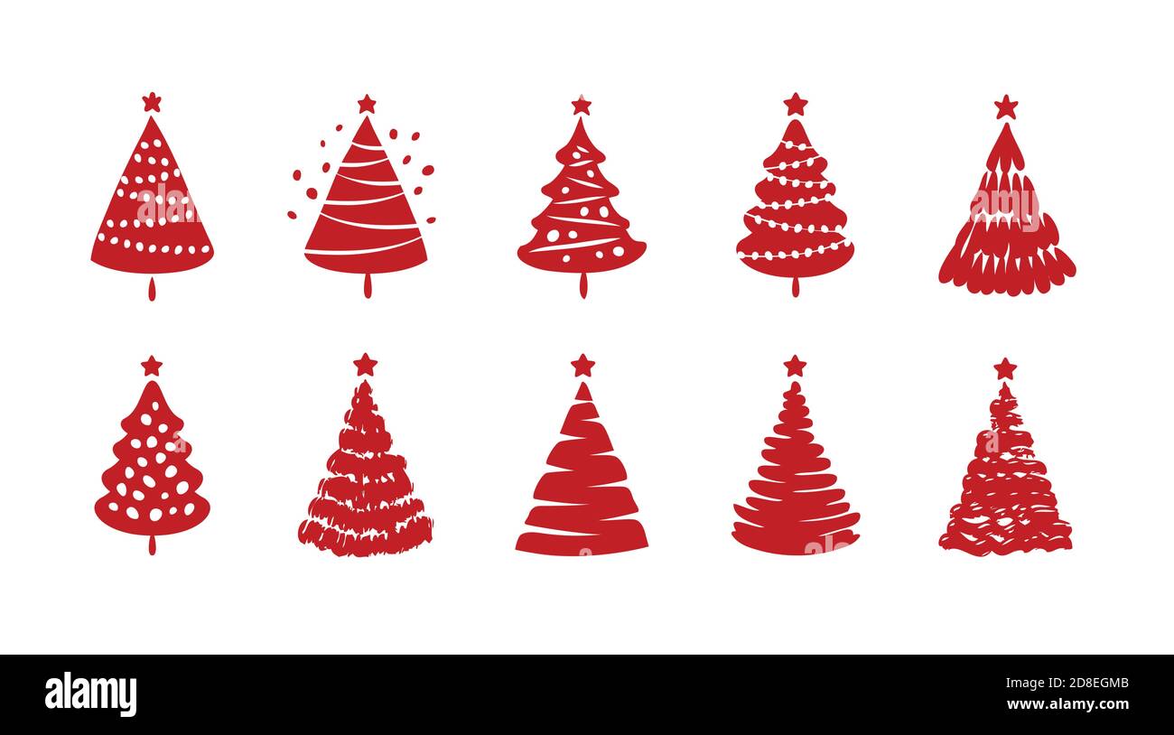 Set di simboli dell'albero di Natale. Illustrazione vettoriale del concetto di vacanza Illustrazione Vettoriale