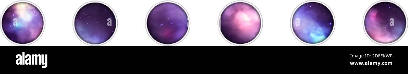 Metti in evidenza le storie dei social media con le texture cielo stellato notturno, nebulosa e Via Lattea. Raccolta vettoriale di modelli per blogging o marcare a caldo Illustrazione Vettoriale